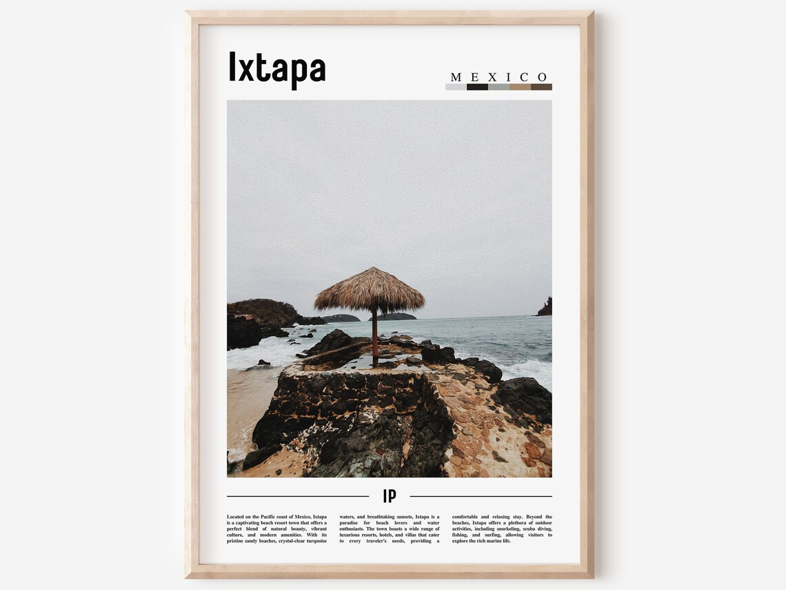 Ixtapa Mexico Beach Palapa Rock Coast Travel Photography Poster