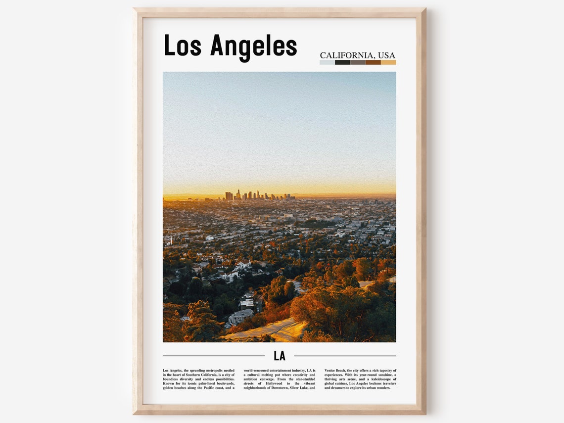 Los Angeles California Golden Hour Sunset Skyline Travel Poster
