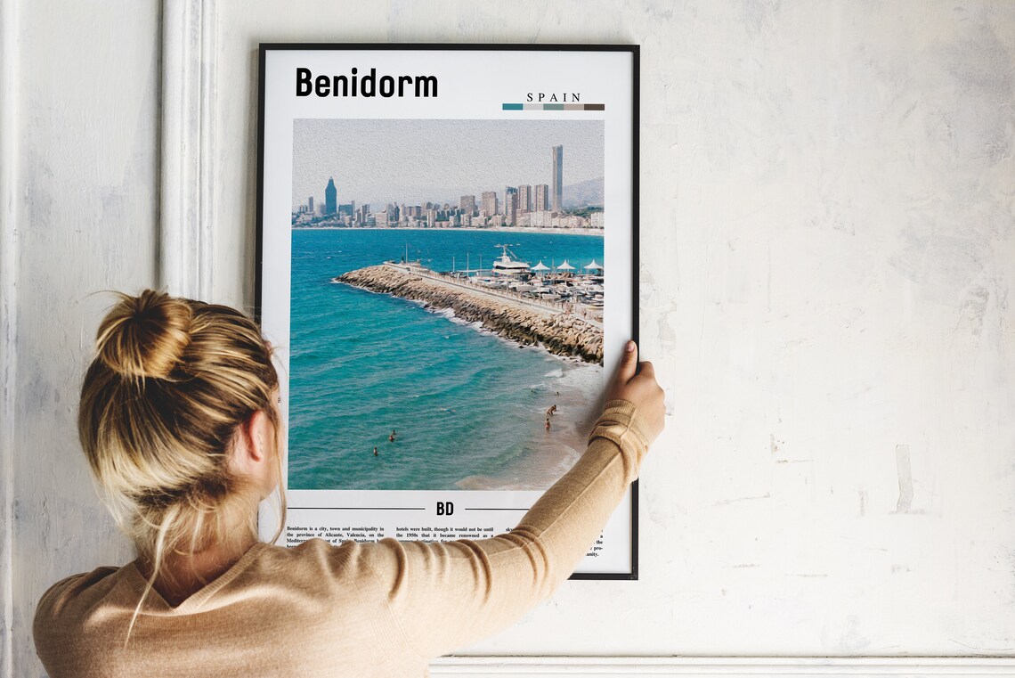 Benidorm Spain Coastal Skyline Turquoise Sea Travel Photo Poster - Image 2