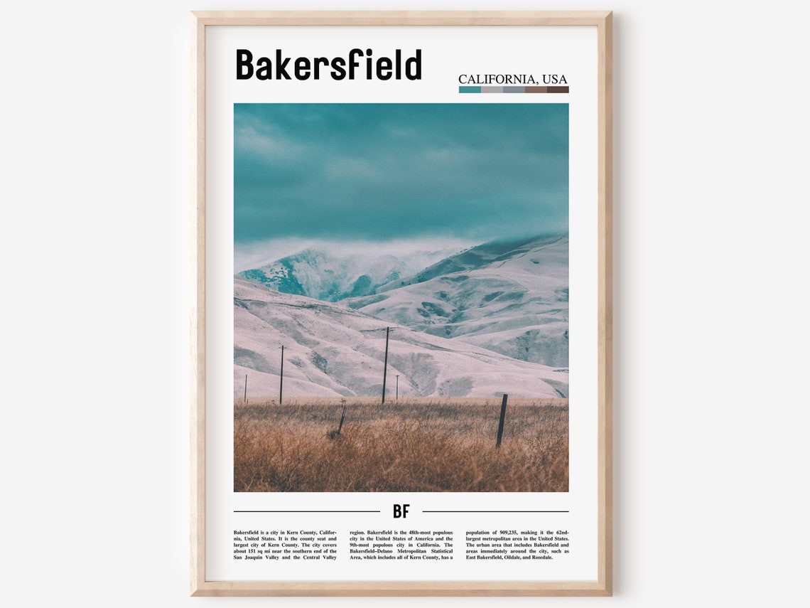 Bakersfield Print Bakersfield Poster Bakersfield Wall Art Minimal Travel Print Minimal City Poster Travel Destination Oil Painting Poster