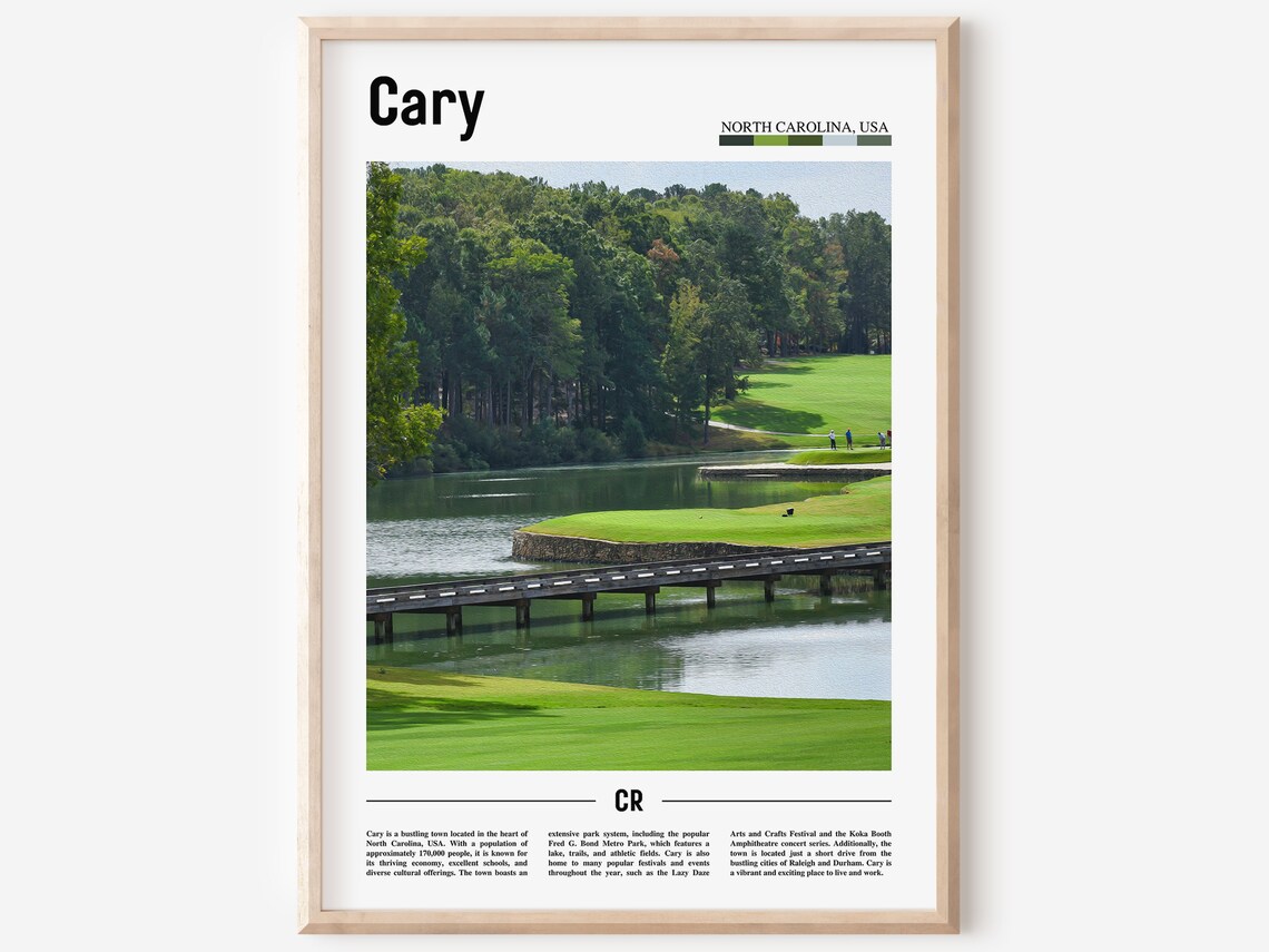 Cary North Carolina Golf Course Lake Bridge Scenic Travel Poster