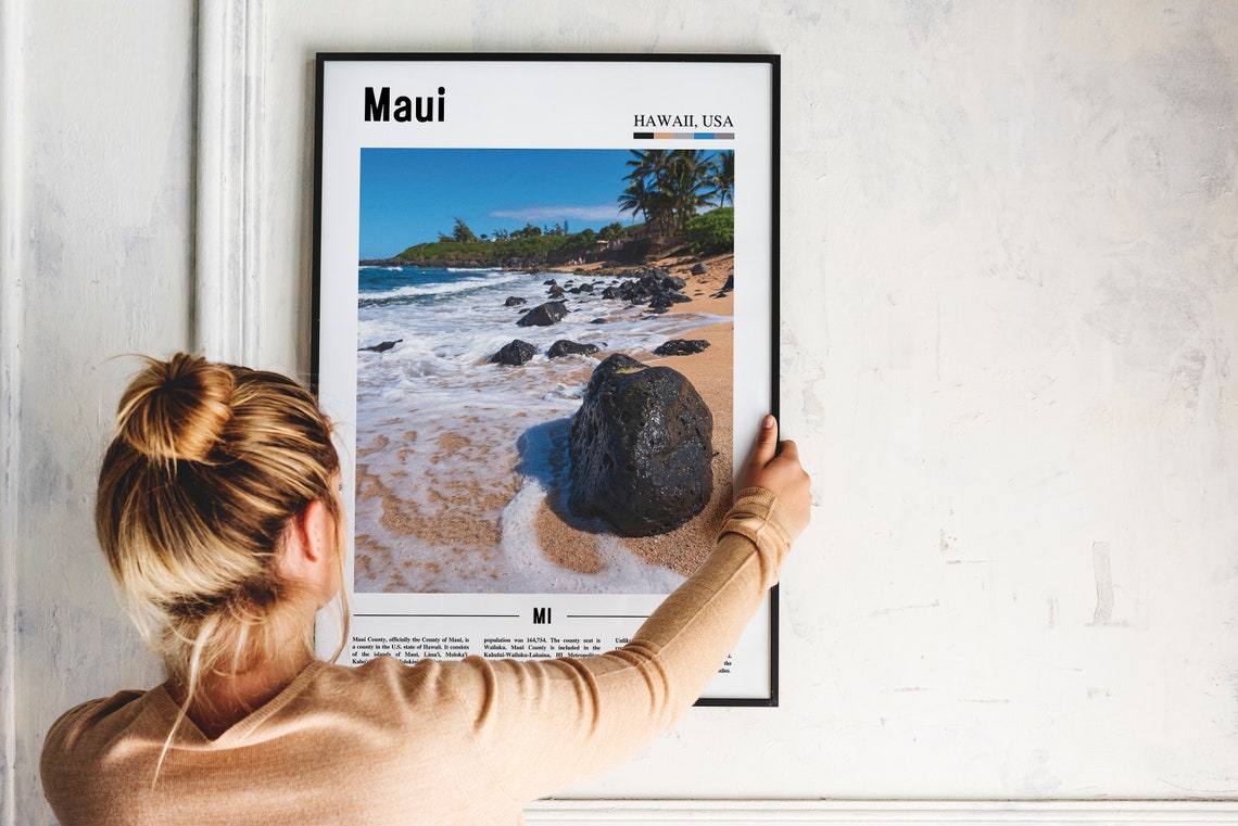 Maui Hawaii Black Sand Beach Ocean Waves Minimalist Travel Poster - Image 2