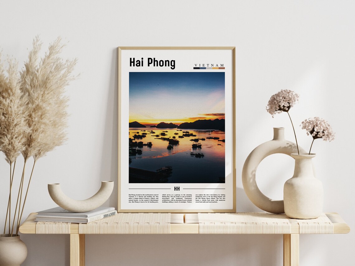 Hai Phong Vietnam Sunset Harbor Boats Travel Photo Art Poster - Image 3
