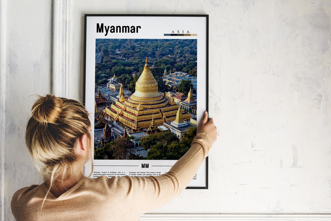 Myanmar Golden Pagoda Buddhist Temple Asia Travel Art Poster - Image 2