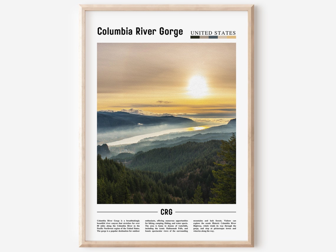 Columbia River Gorge Sunrise Over Misty Mountains Photo Travel Poster