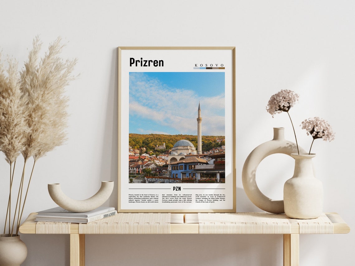 Prizren Kosovo Old Town Mosque Minaret Historic City View Poster - Image 3