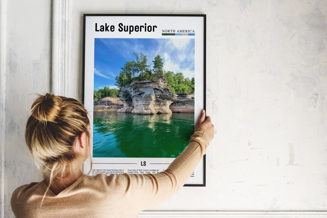 Lake Superior Print Lake Superior Poster Lake Superior Wall Art Minimal Travel Print Minimal City Poster Travel Oil Painting Poster - Image 2