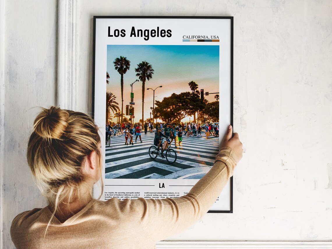 Los Angeles Sunset Crosswalk Palm Trees Street Travel Poster - Image 2