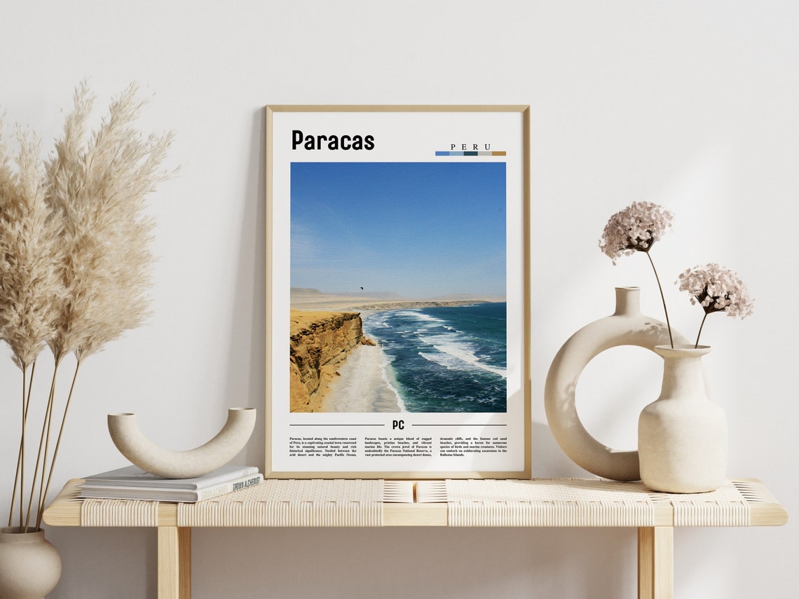 Paracas Peru Golden Desert Cliffs Pacific Coast Travel Poster - Image 3