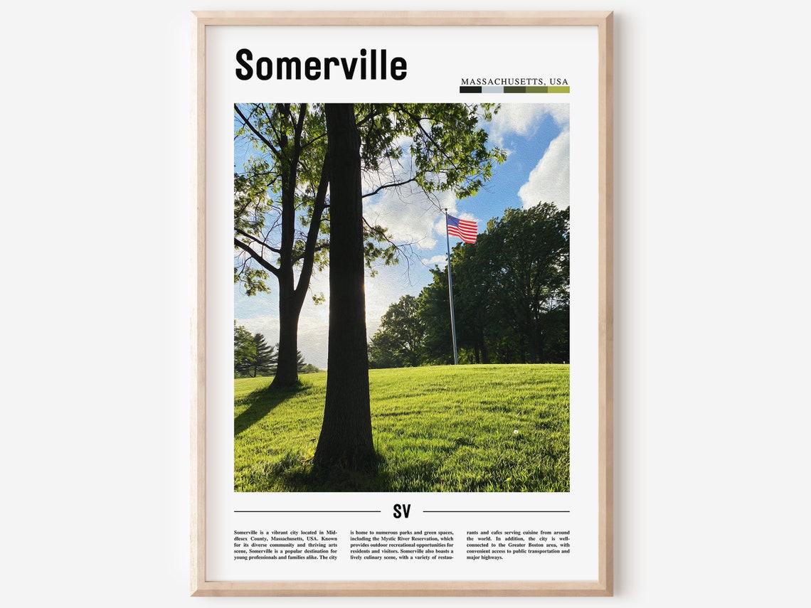 Somerville Massachusetts Green Park With Flag Photo Travel Poster