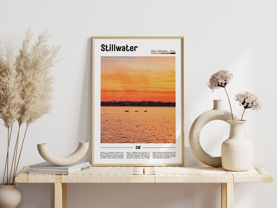 Stillwater Oklahoma Sunset Lake Waterfowl Silhouette Photo Poster - Image 3