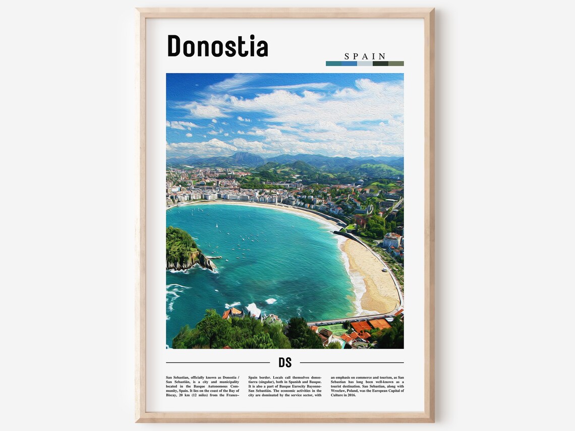 Donostia San Sebastian La Concha Bay Beach Spain Travel Poster