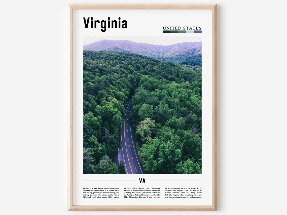 Virginia Green Forest Aerial Road Nature Photo Travel Poster