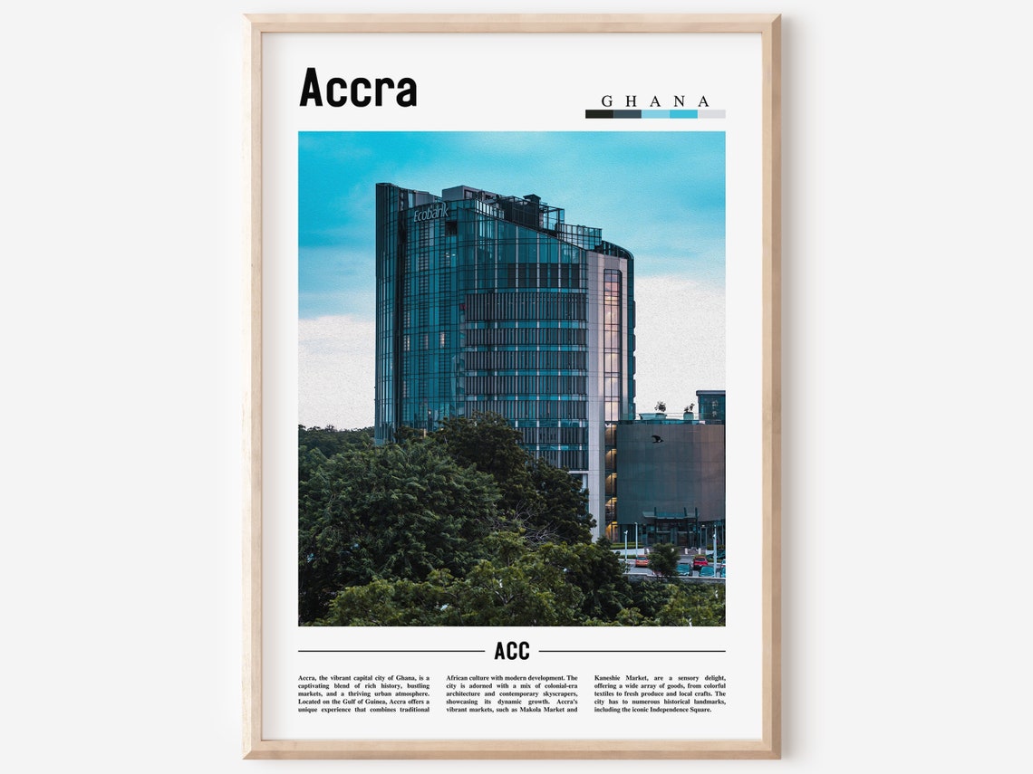 Accra Ghana Downtown Modern Glass Tower Skyline Travel Poster