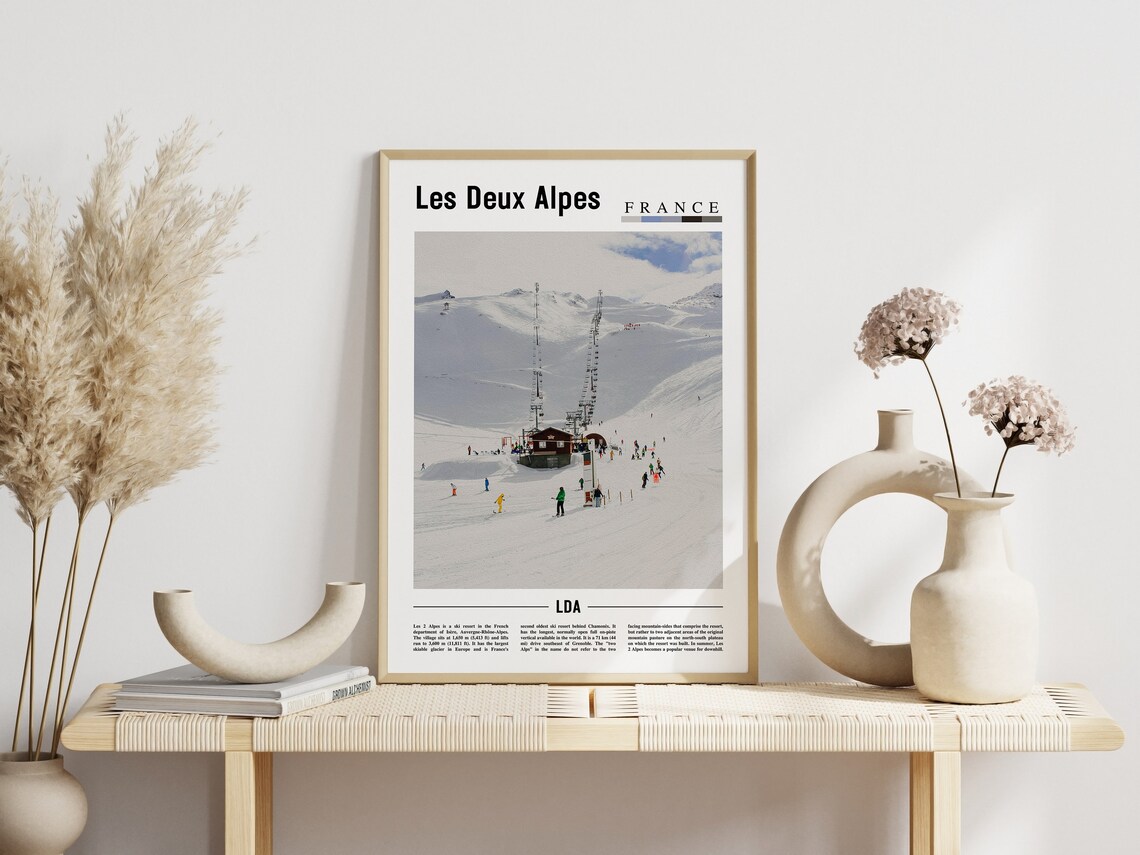 Les Deux Alpes France Ski Resort Snowy Slopes Winter Travel Poster - Image 3