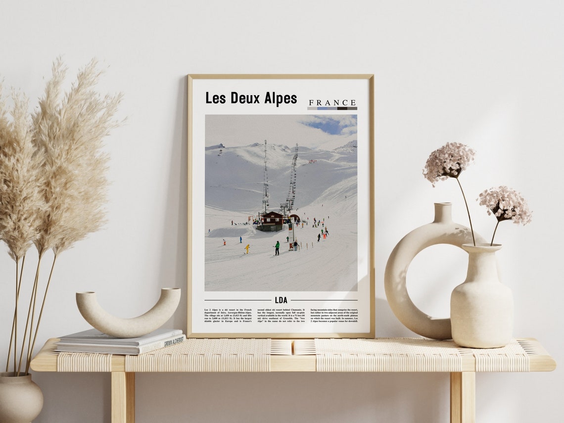 Les Deux Alpes Print Les Deux Alpes Poster Les Deux Alpes Wall Art Minimal Travel Print Minimal City Poster Travel Oil Painting Poster - Image 3