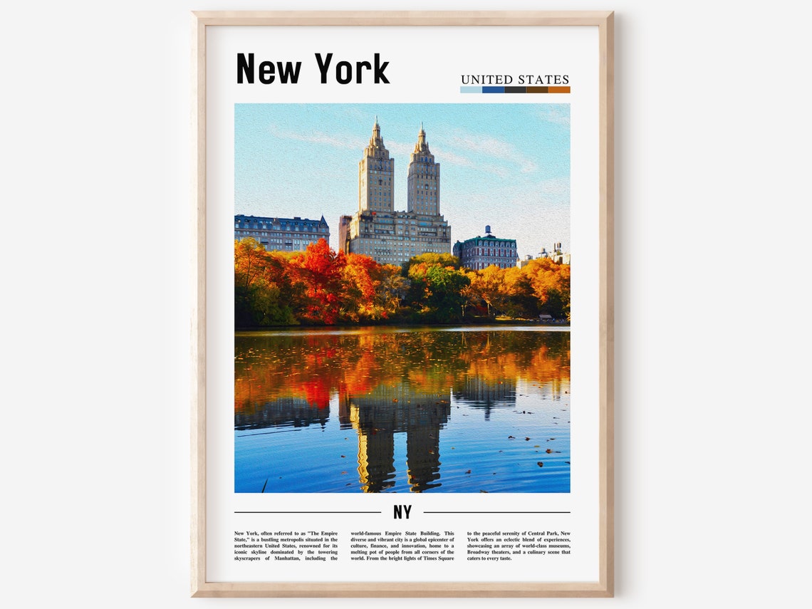 New York City Central Park Autumn Lake Reflection Travel Poster
