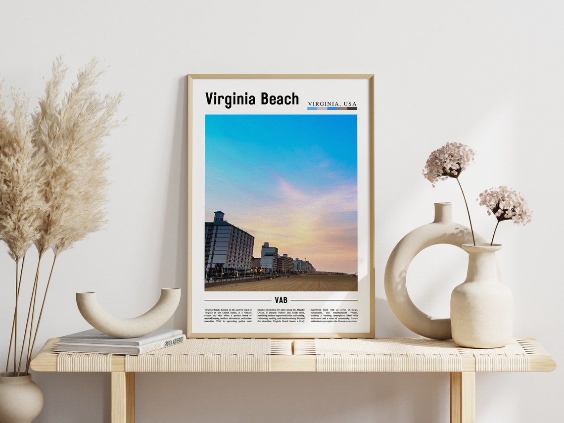 Virginia Beach Oceanfront Hotels Sunset Shore Skyline Art Poster - Image 3