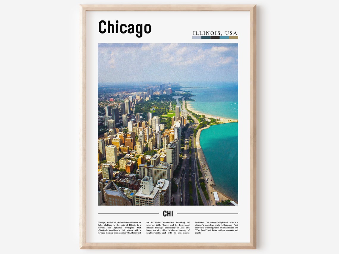 Chicago Illinois Lake Michigan Lakefront Aerial Travel Poster