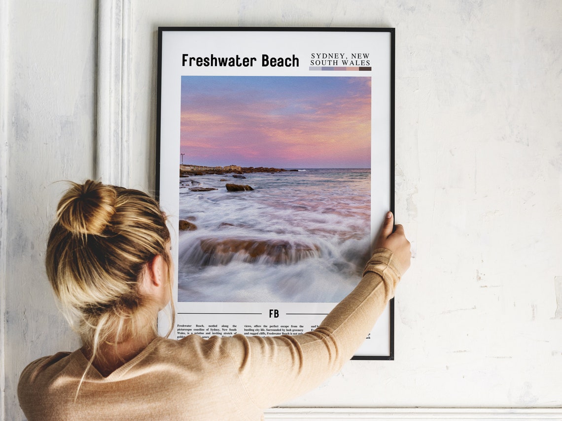 Freshwater Beach Sydney Sunset Rocky Shore Ocean Waves Poster - Image 2