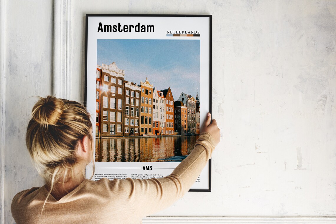 Amsterdam Netherlands Canal Houses Waterfront Minimal Travel Poster - Image 2