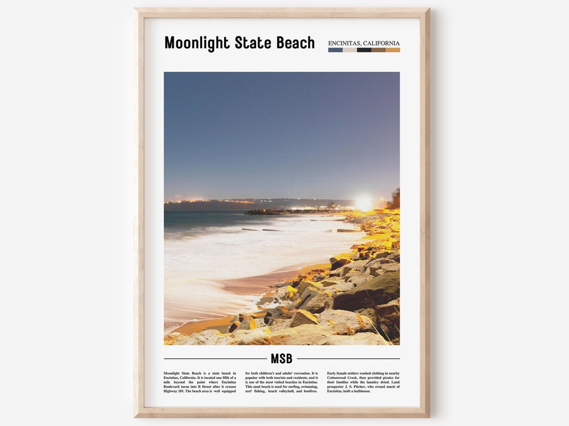 Moonlight State Beach Encinitas California Night Ocean Travel Poster