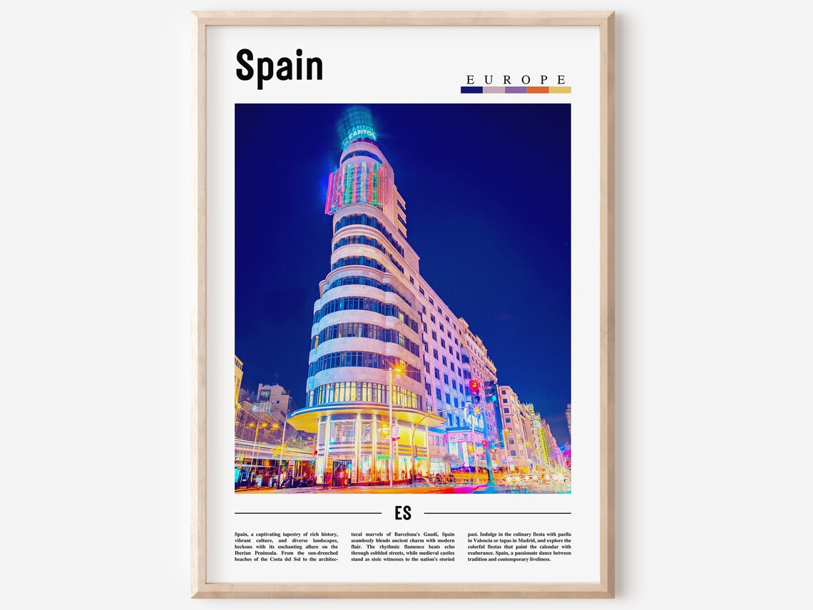 Spain Madrid Gran Via Capitol Building City Lights Travel Poster