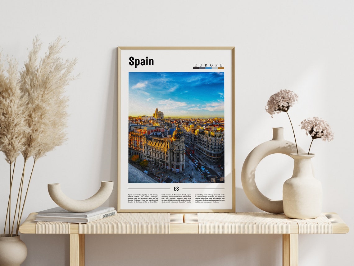 Spain Madrid Cityscape Europe Travel Poster Sunset Skyline View - Image 3