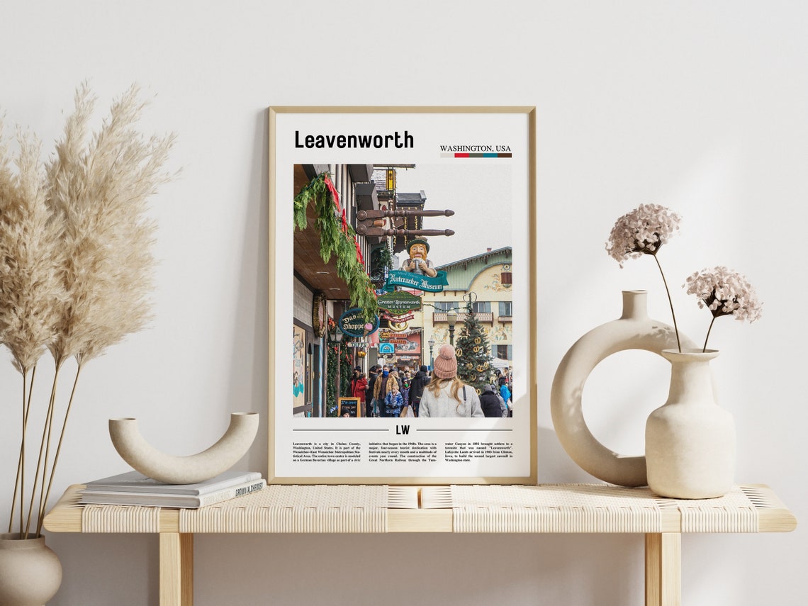 Leavenworth Print Leavenworth Poster Leavenworth Wall Art Minimal Travel Print Minimal City Poster Travel Destination Oil Painting Poster - Image 3