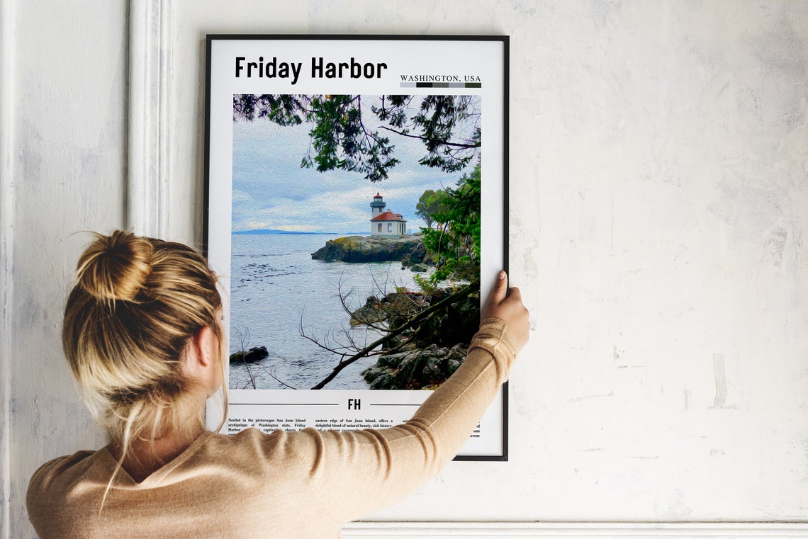 Friday Harbor Washington Island Lighthouse Rocky Coastline Poster - Image 2