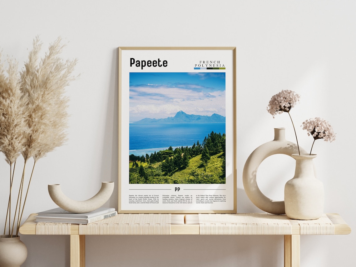 Papeete French Polynesia Lagoon Mountain Tropical Travel Poster - Image 3