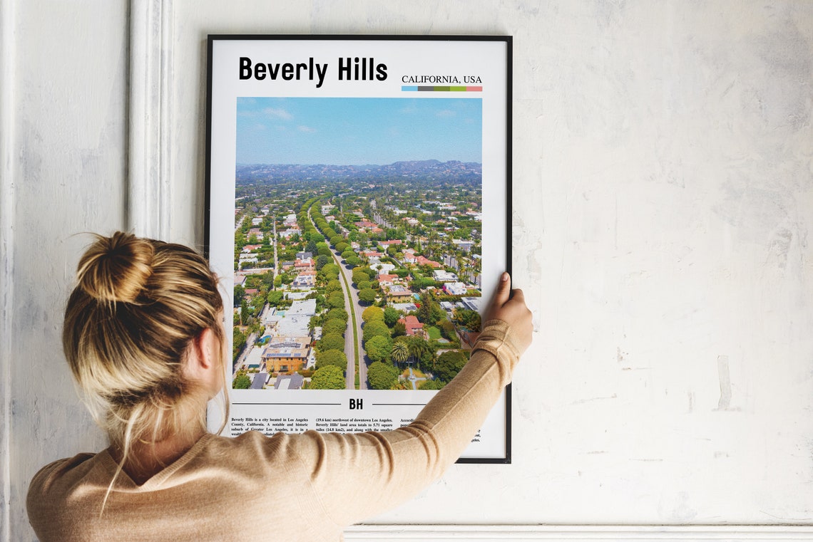 Beverly Hills California Aerial Tree Lined Street Mansions Poster - Image 2