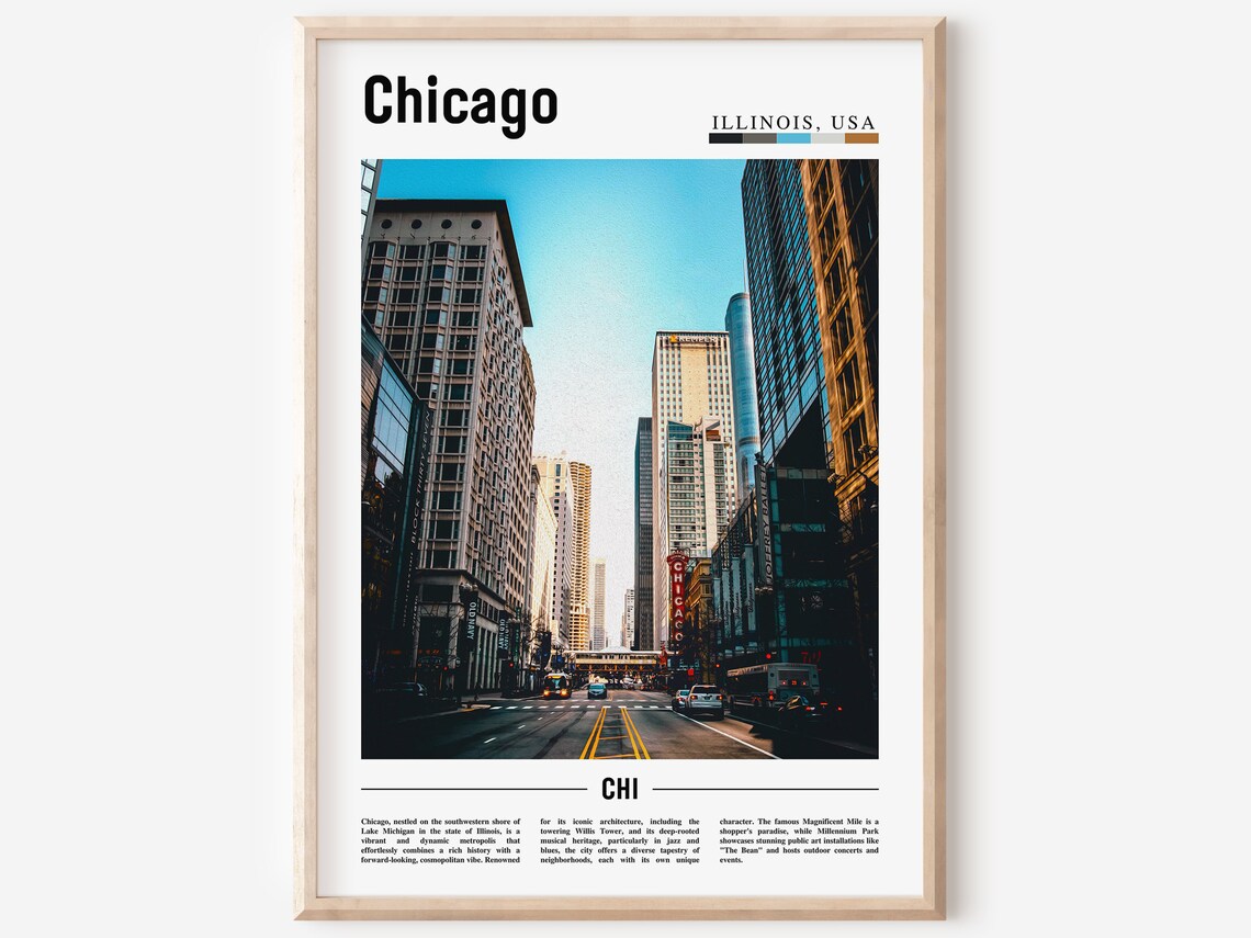 Chicago Illinois Downtown Street Buildings Day Travel Poster