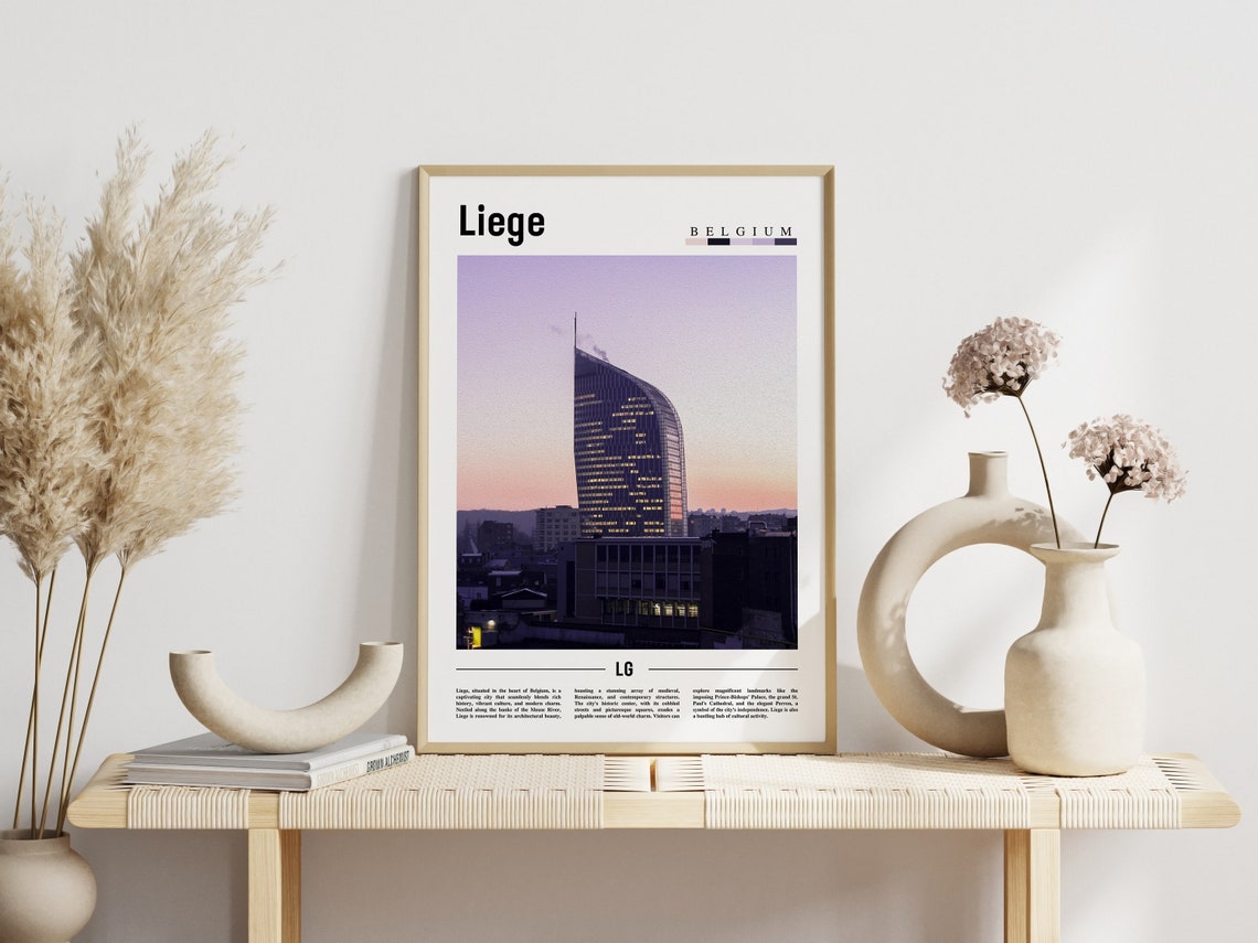 Liege Belgium Modern Tower Dusk Photo Minimalist Travel Poster - Image 3