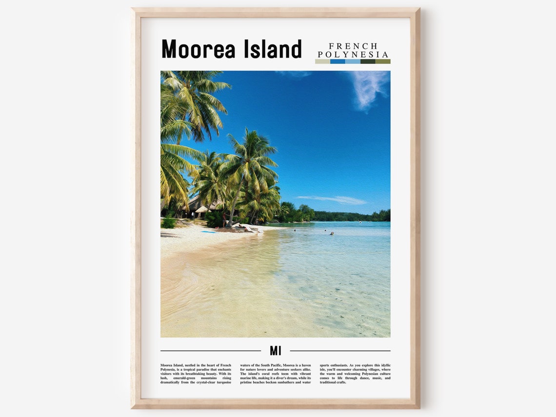 Moorea Island French Polynesia Palm Beach Minimal Travel Poster