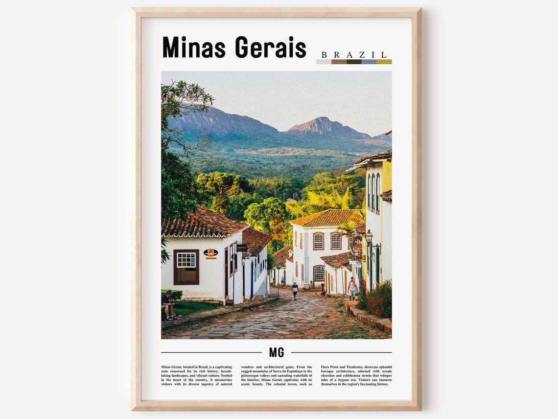 Minas Gerais Brazil Colonial Street Poster Cobblestone Old Town Art