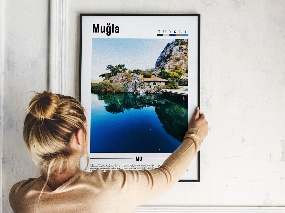 Mugla Turkey Turquoise Lake Reflections Rocky Cliffs Travel Poster - Image 2