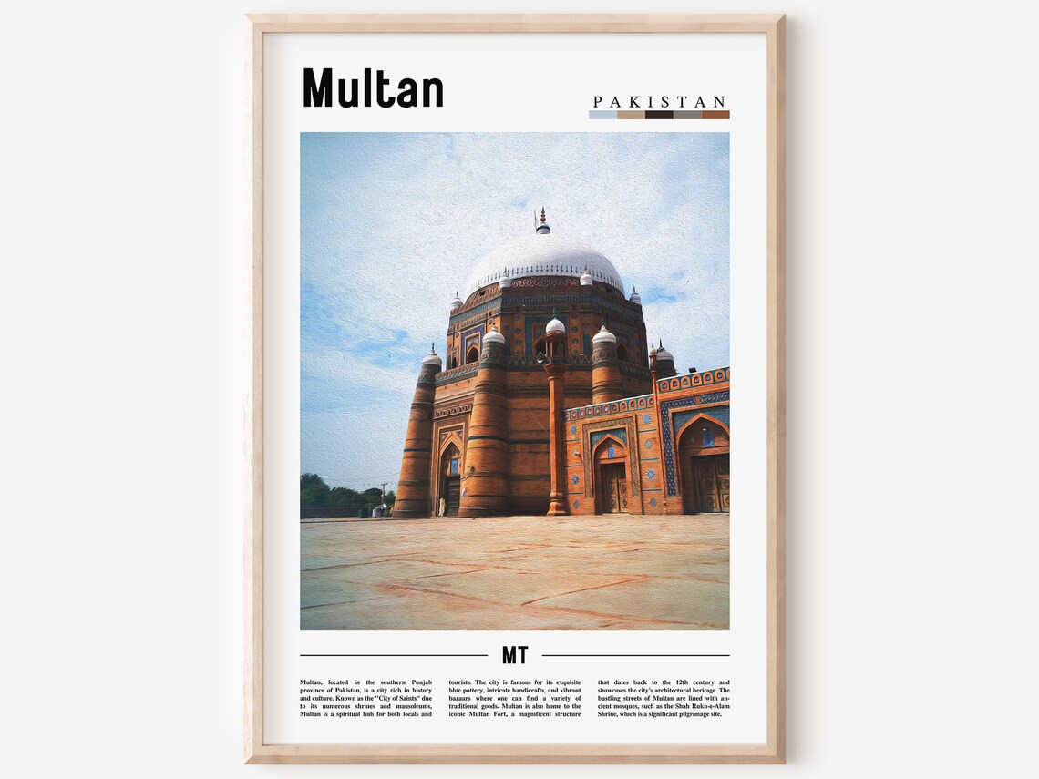 Multan Pakistan Historic Blue Dome Shrine Photography Travel Poster