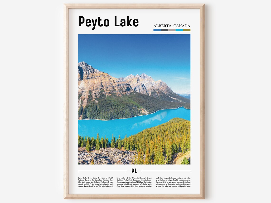 Peyto Lake Alberta Canada Turquoise Glacial Lake Travel Poster
