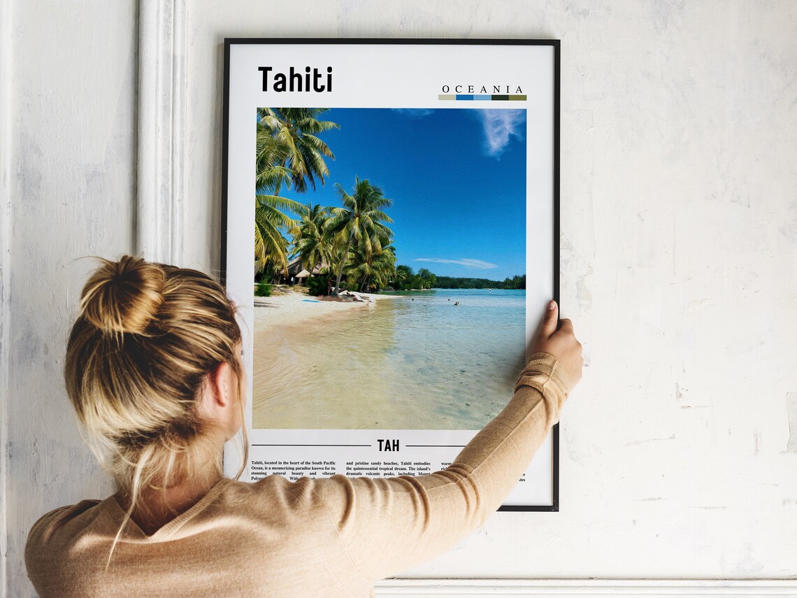 Tahiti Oceania Palm Beach Tropical Paradise Island Travel Poster - Image 2