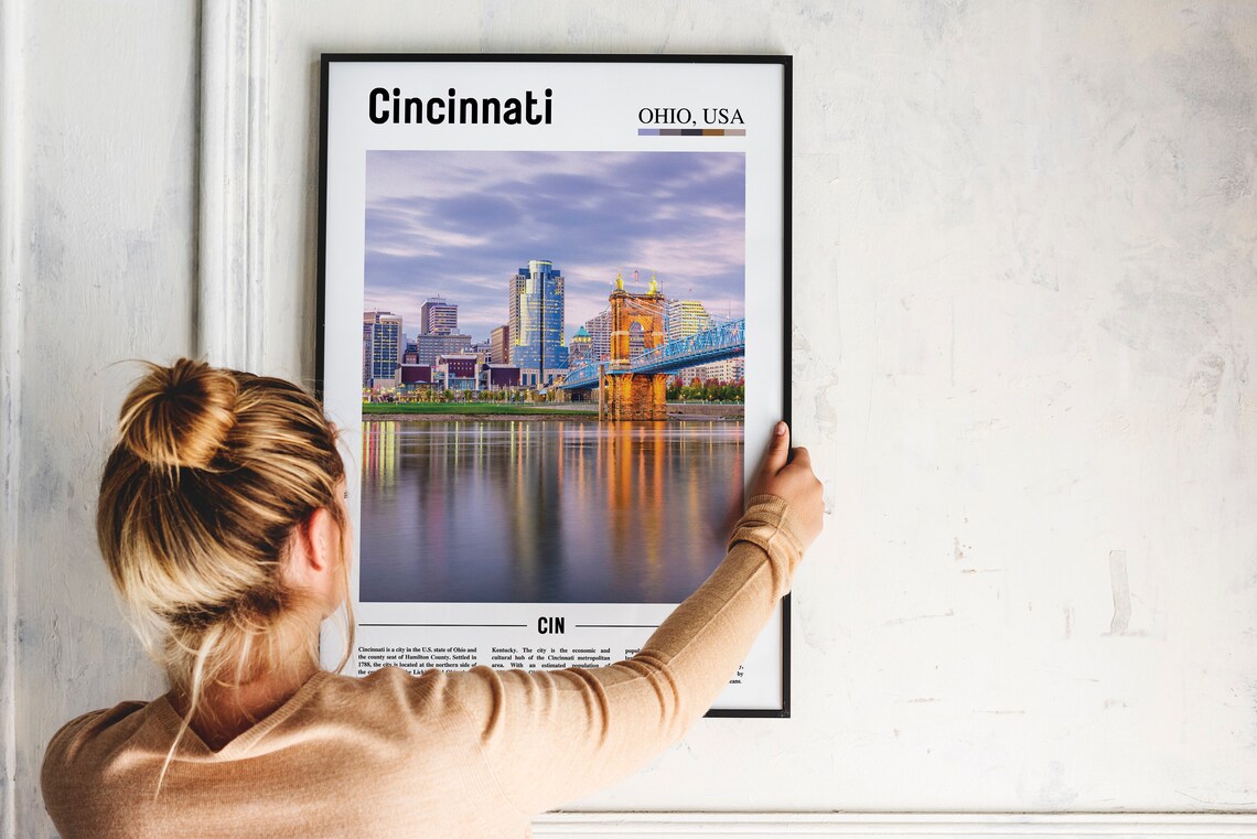 Cincinnati Print Cincinnati Poster Cincinnati Wall Art Oil Painting Poster Colorful City Print City Artwork Travel Artwork Travel Art - Image 2