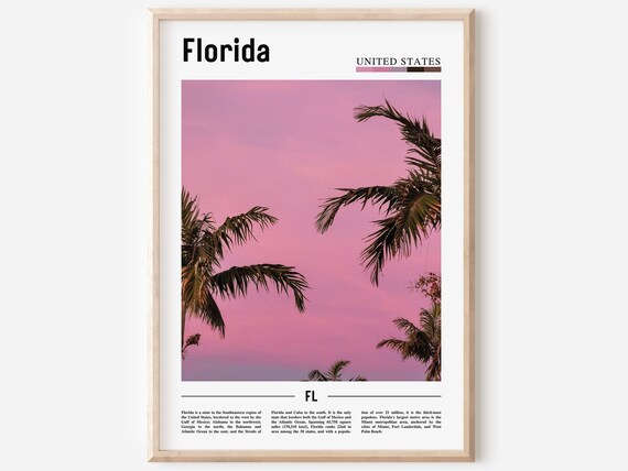 Florida Pink Sunset Palm Trees Tropical Evening Photo Poster