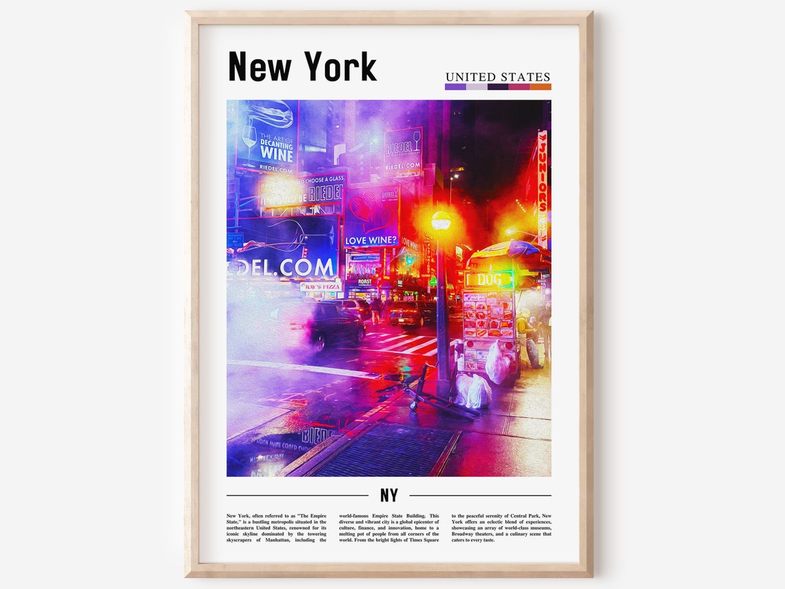 New York Times Square Neon Night Lights Modern Photo Travel Poster