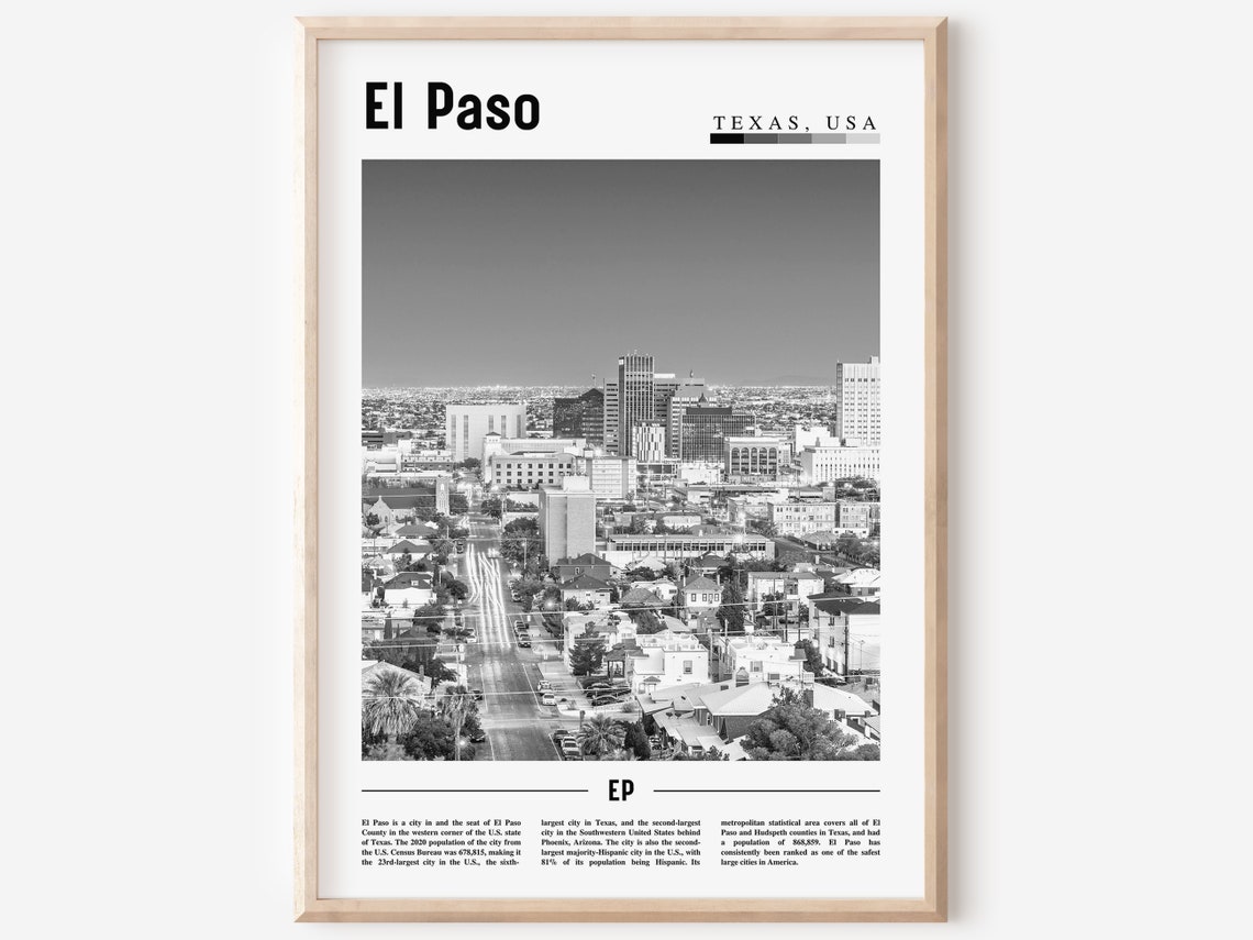 El Paso Texas USA Black White Downtown Skyline Street View Poster