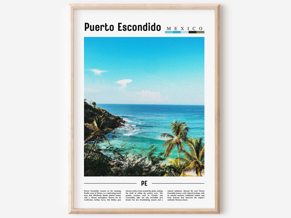 Puerto Escondido Poster Puerto Escondido Print Puerto Escondido Wall Art Minimal Travel Print Travel Destination Oil Painting Poster