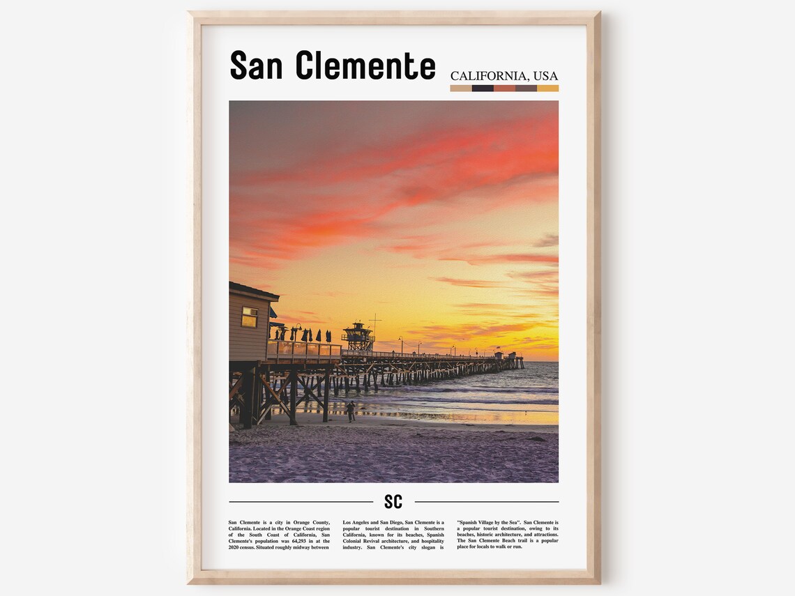 San Clemente Print San Clemente Poster San Clemente Wall Art Oil Painting Poster City Print City Artwork Travel Artwork Travel Wall Art