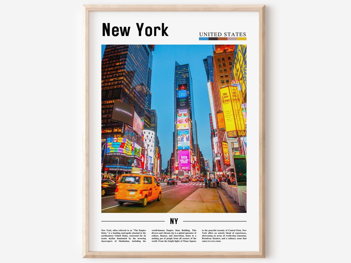 New York Times Square Night Taxi Billboards City Lights Travel Poster