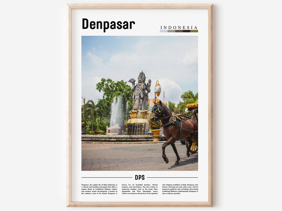 Denpasar Indonesia Horse Carriage Fountain Bali Travel Poster