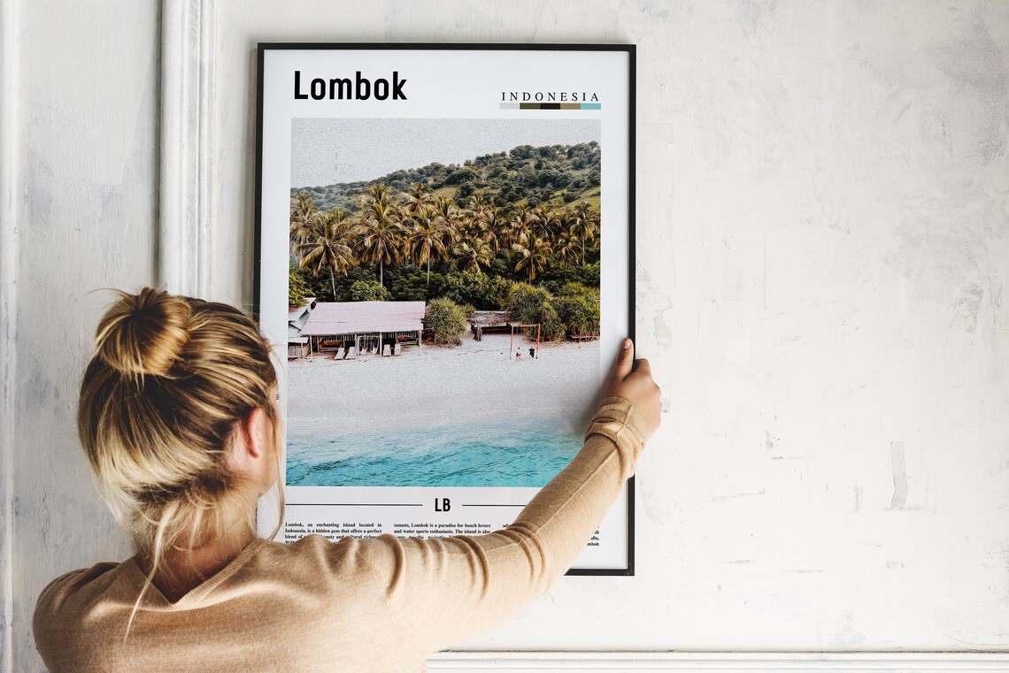 Lombok Indonesia Tropical Beach Palms Aerial Photo Travel Poster - Image 2