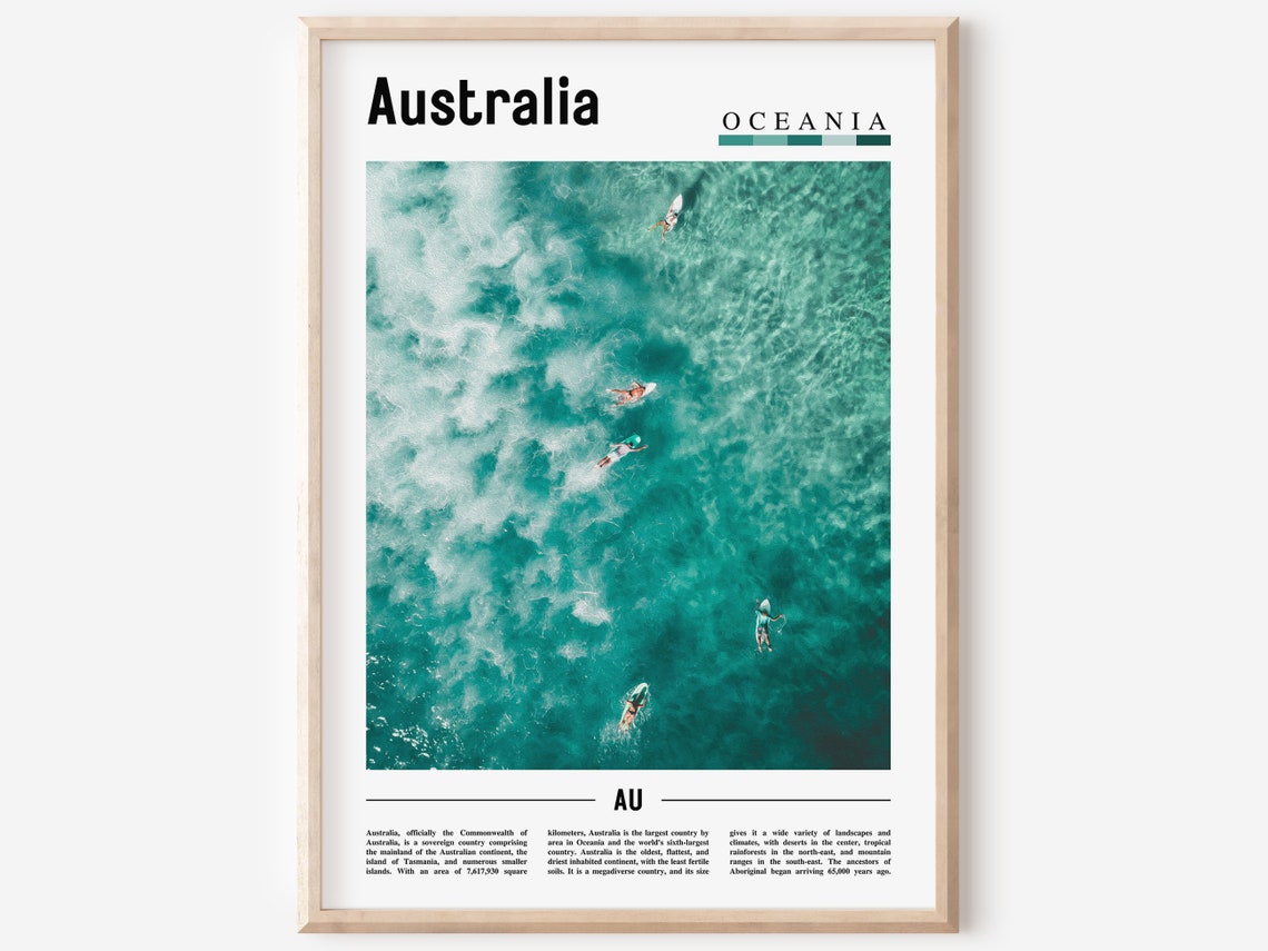 Australia Turquoise Ocean Aerial Surfers Photography Poster Art